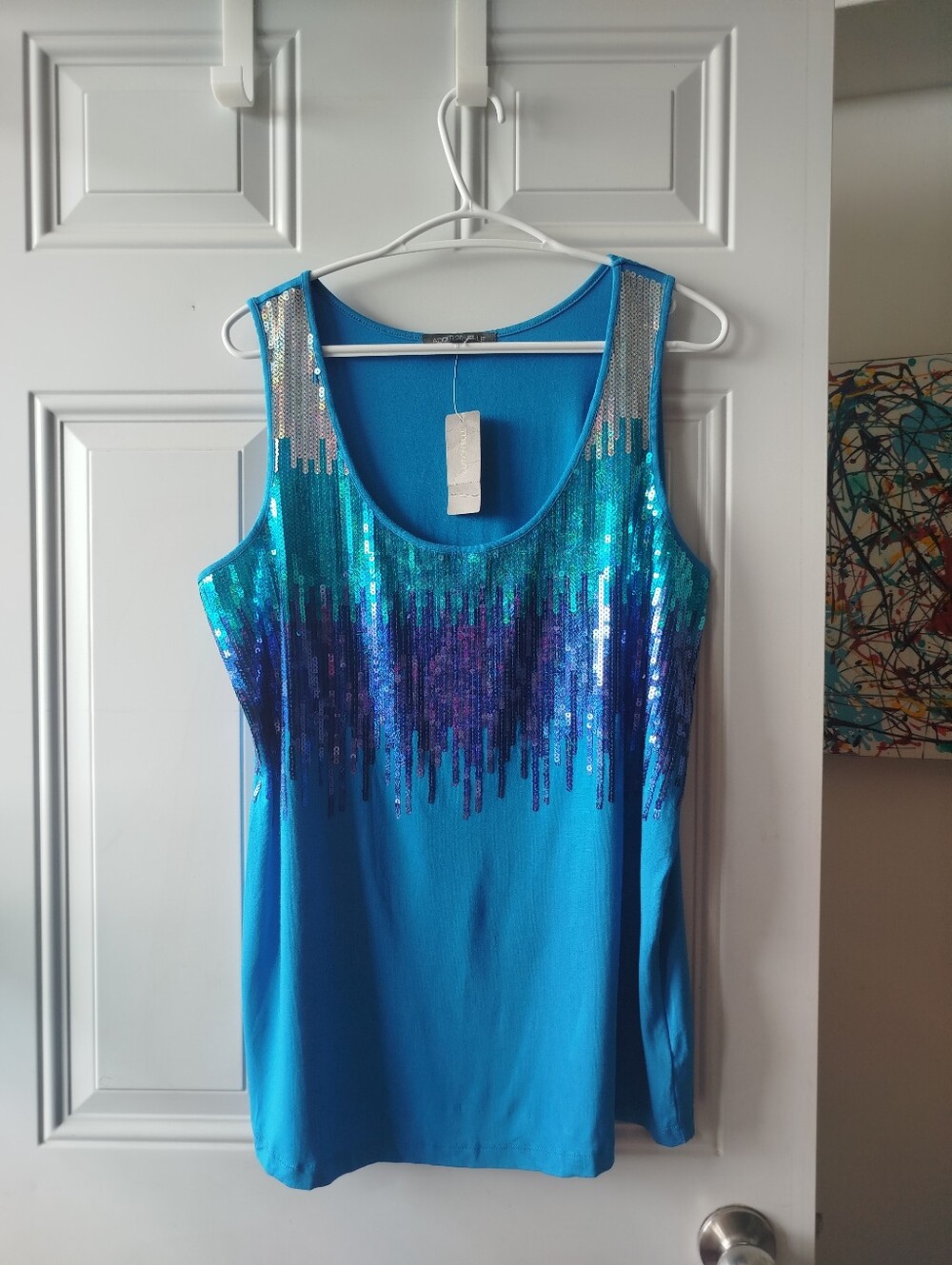 Turquoise Blue Sequin Scoop Tank Top